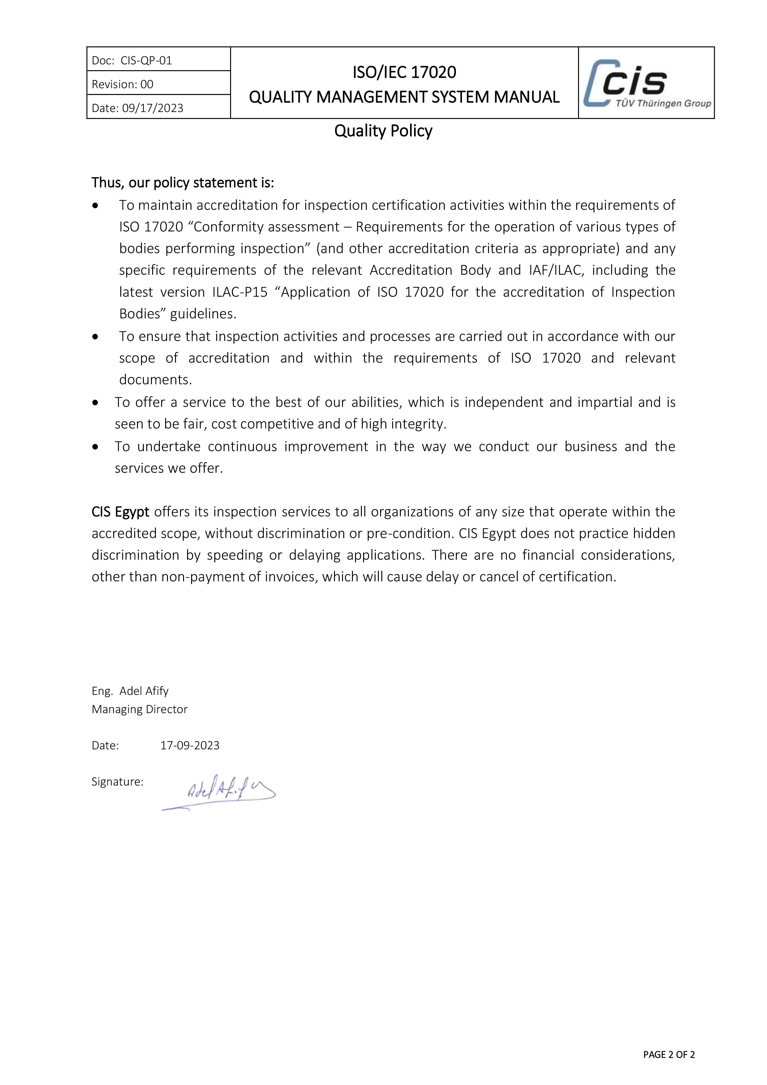 Quality Policy P ( 2 of 2 ) 